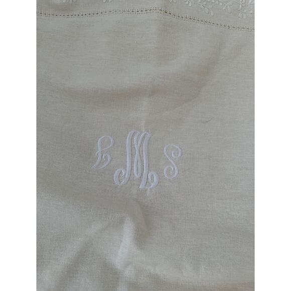 Vintage Pottery Barn Linen Cotton Pillow Shams Ecru Beige embroidered monogram - Picture 6 of 10